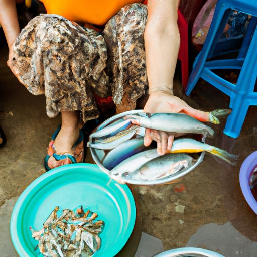Bán cá tươi tại chợ địa phương là một công việc kiếm tiền phổ biến đối với nhiều người dân.