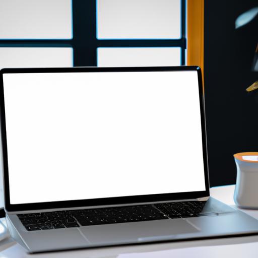 Một chiếc laptop với màn hình trống và một cốc cà phê, sẵn sàng bắt đầu tạo một trang web kiếm tiền