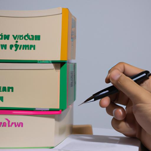 Một đống sách với từ điển Anh-Việt ở trên cùng và tay người dùng cầm bút và ghi chú
