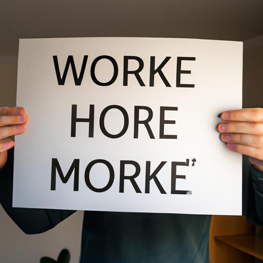 Người đang cầm biển hiệu 'Làm việc tại nhà và kiếm tiền trực tuyến'.