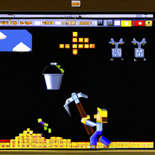 Màn hình máy tính hiển thị giao diện game với nhân vật cầm xẻng đào vàng.
