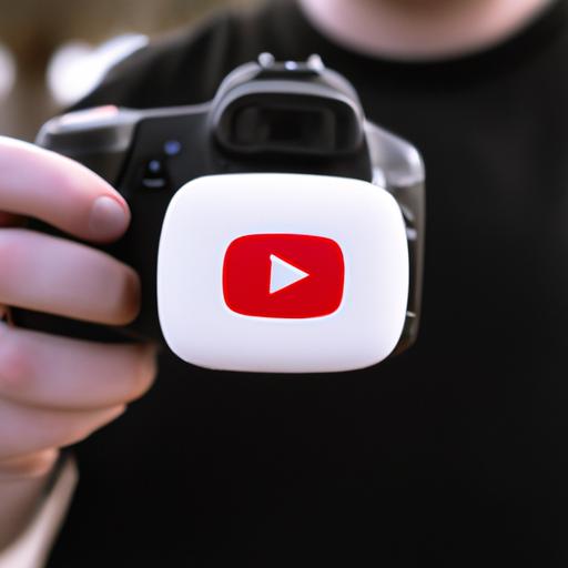 Người cầm máy quay với logo YouTube trên máy