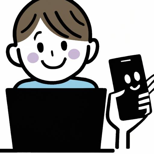 Người dùng trang web kiếm tiền trên mạng cười tươi khi đang xem trên màn hình laptop và smartphone