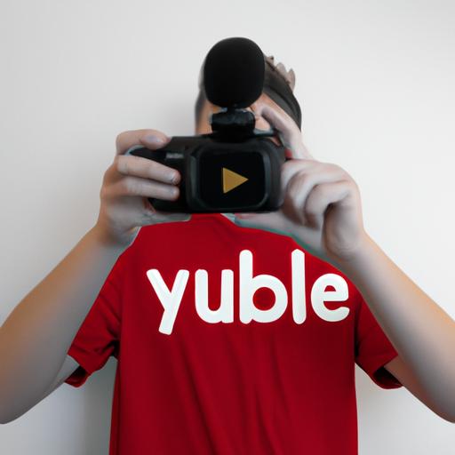 Người quay phim cho kênh YouTube của mình với áo có logo YouTube